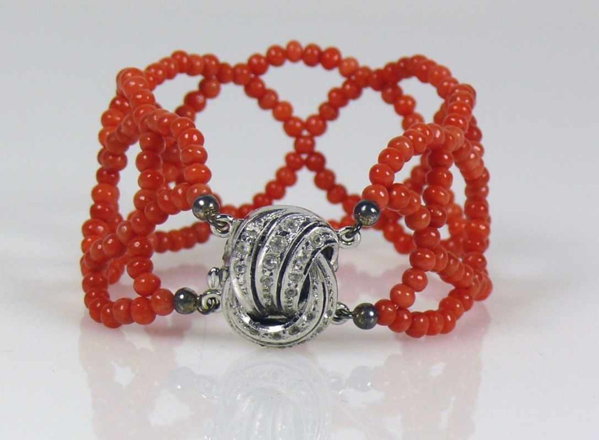 Schmuck-Set Halskette und Armband; jeweils Koralle mit Silberverschluss 925; - Bild 4 aus 4