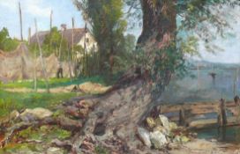 Frey, Wilhelm (1826 Karlsruhe - 1911 Mannheim) "Bodenseelandschaft" bei Ermatingen; Blick auf