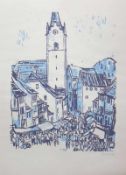 Sauerbruch, Hans (1910 Marburg - 1996 Konstanz) "Marktszene in Konstanz"; Farbserigraphie; rechts