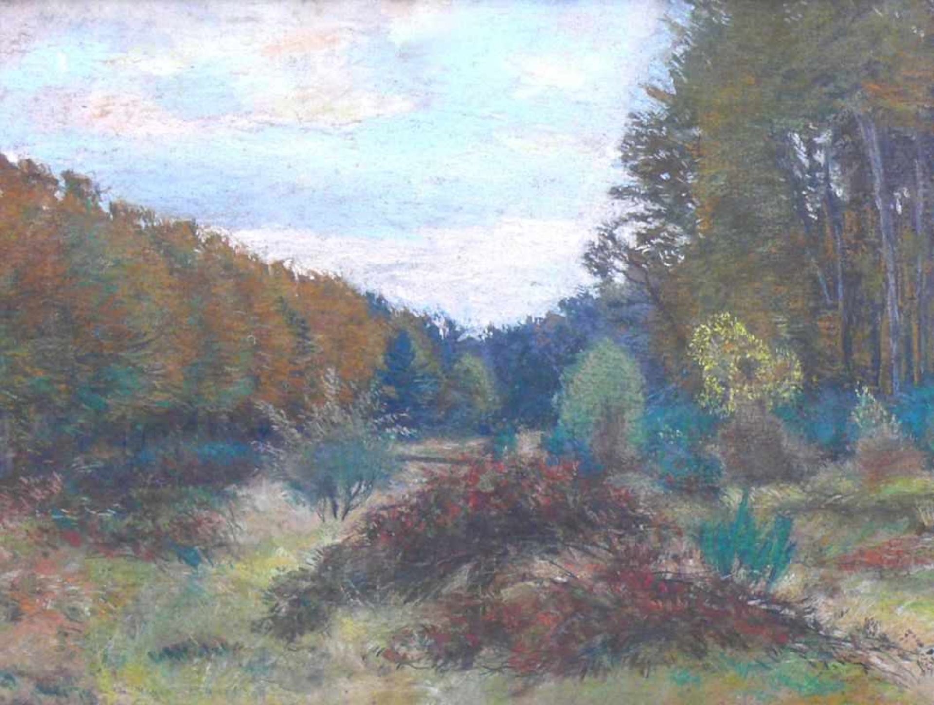 Meyer-Basel, Carl Théodor (1860 Basel - 1932 Hauptwil) "Waldpartie bei Marburg"; Blick auf eine - Bild 2 aus 3