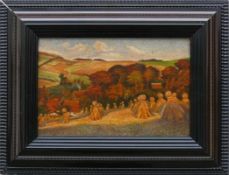 Anonym (um 1920) "Spätsommerliche Landschaft"; Blick auf von der Sonne angestrahltem Getreidefeld