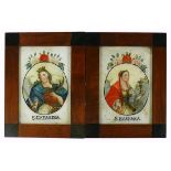 Paar Hinterglasbilder (19.Jh.) Hlg. Catarina und Hlg. Barbara; je ca. 15 x 10 cm; Holzrahmen (