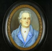 Miniaturist "Goethe-Brustportrait"; leicht zur Seite blickend; Mischtechnik/Elfenbein; nach einem