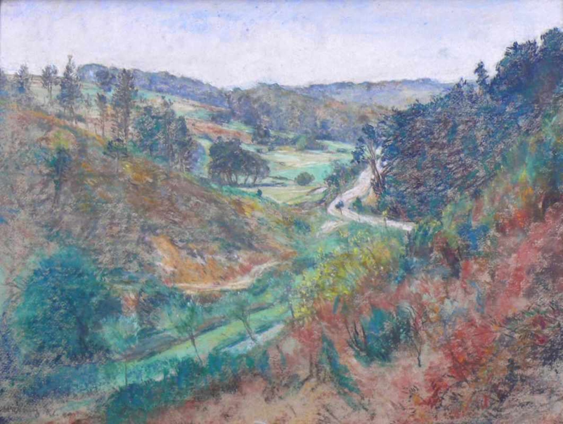 Meyer-Basel, Carl Théodor (1860 Basel - 1932 Hauptwil) "Landschaft bei Marburg"; Pastell; links - Bild 2 aus 3