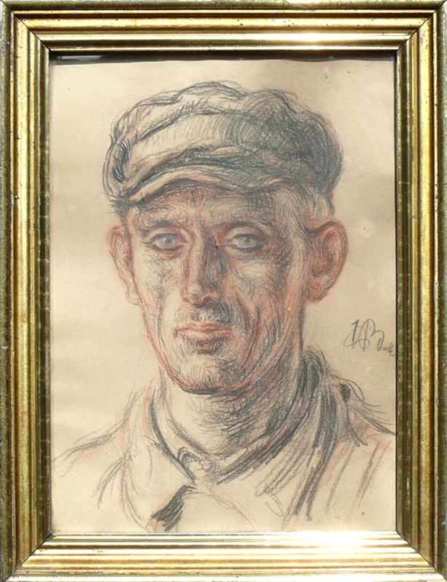 Beecke, Heinrich (Henri) (Straßburg 1877 - 1954) "Männerkopfportrait"; Rötelzeichnung mit