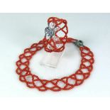 Schmuck-Set Halskette und Armband; jeweils Koralle mit Silberverschluss 925;