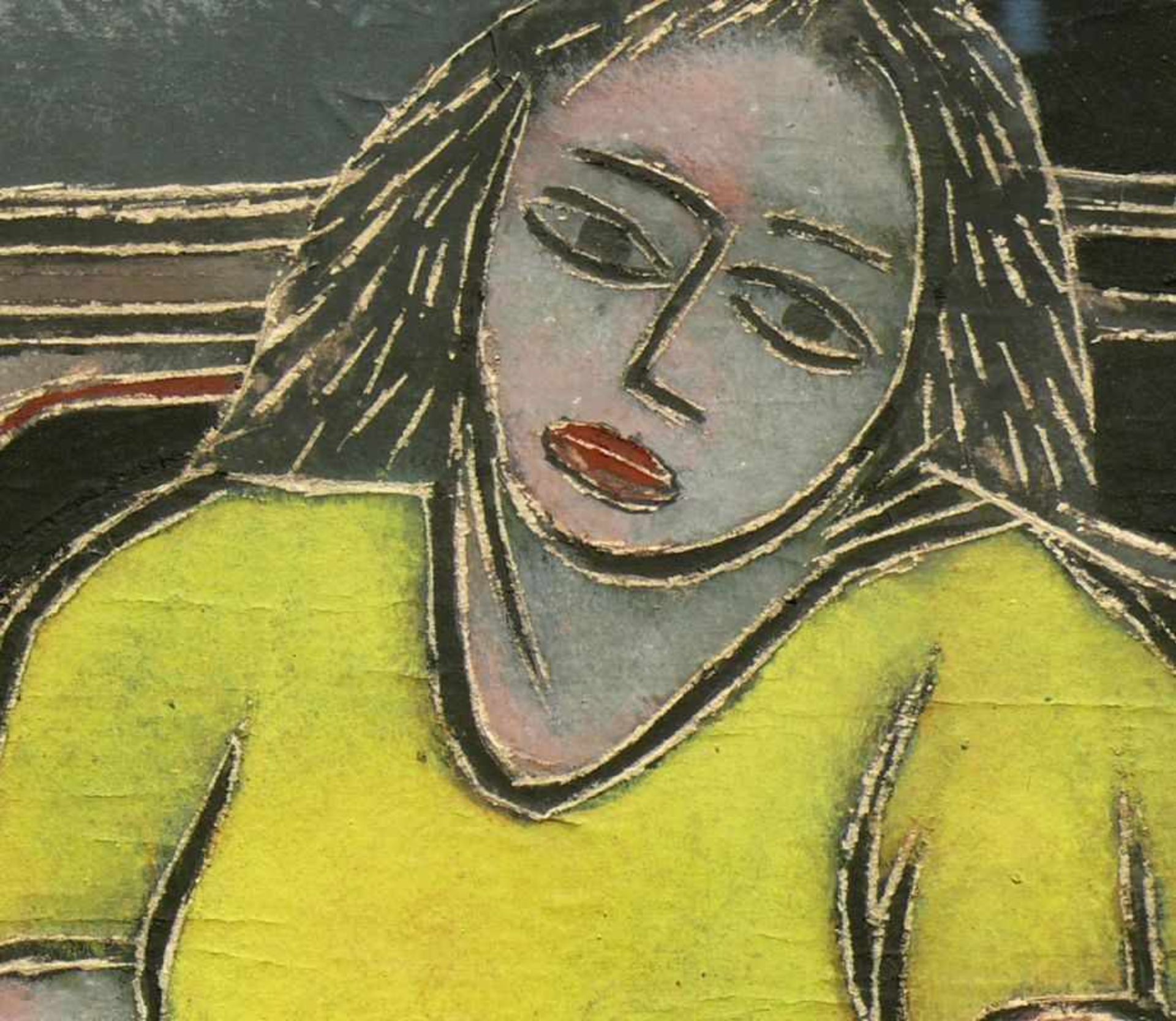 Diederichs, Peter (Konstanz 1923 - 1982) "Junge Frau in gelbem Kleid" auf dunklem Sessel sitzend; - Bild 3 aus 5