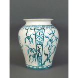 Rüppurr-Keramik-Vase (Karlsruhe (Neureuth), ca. 1925 - 1930) grüner Blütendekor; Bodenunterseite mit