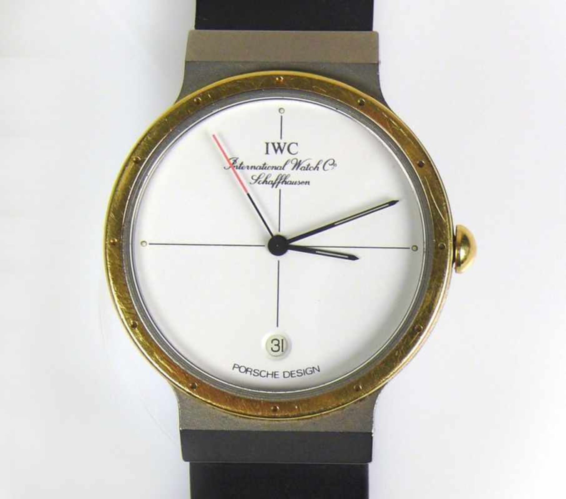 IWC-Armbanduhr PORSCHE DESIGN; Datumanzeige, Zentralsekunde; Stahl/Gold; D: Gehäuse 32 mm;