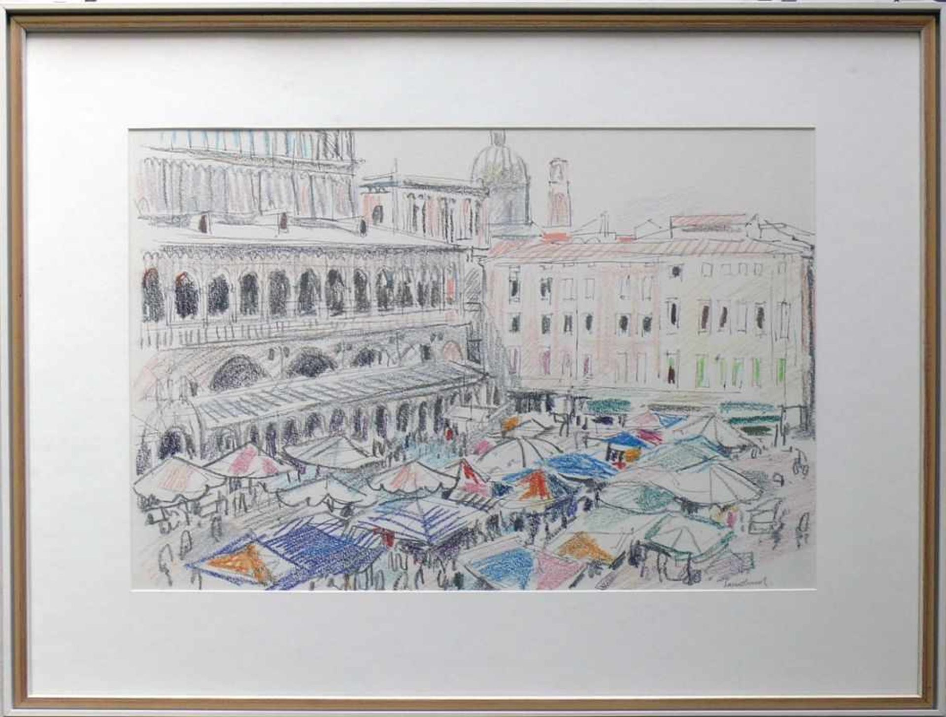 Sauerbruch, Hans (1910 Marburg - 1996 Konstanz) "Marktplatz in Venedig"; Blick auf Marktstände und - Bild 4 aus 6