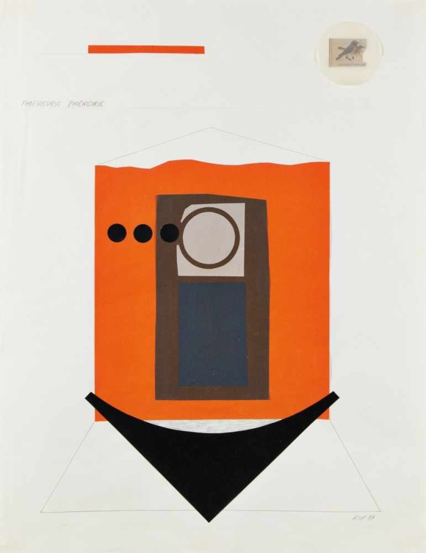 HERMANN JOSEF PAINITZ (1938 WIEN) PHOENICURUS PHOENICURUS, 1987 Buntstift, Collage auf Papier, 49