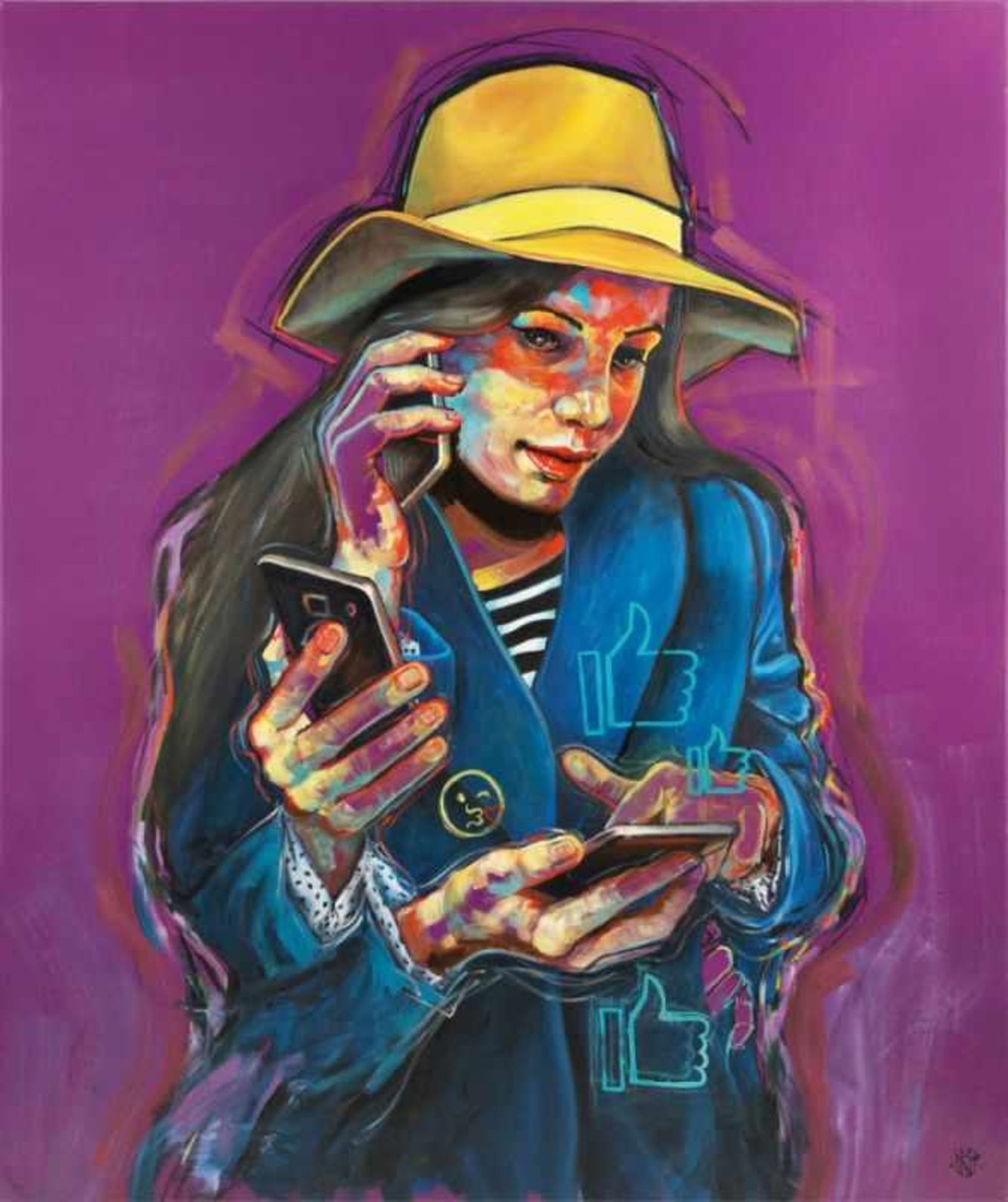 NAOMI DEVIL (1987 BUDAPEST) SMARTPHONE 2, 2017 Öl auf Leinwand, 130 x 110 cm Signatur Rückseite