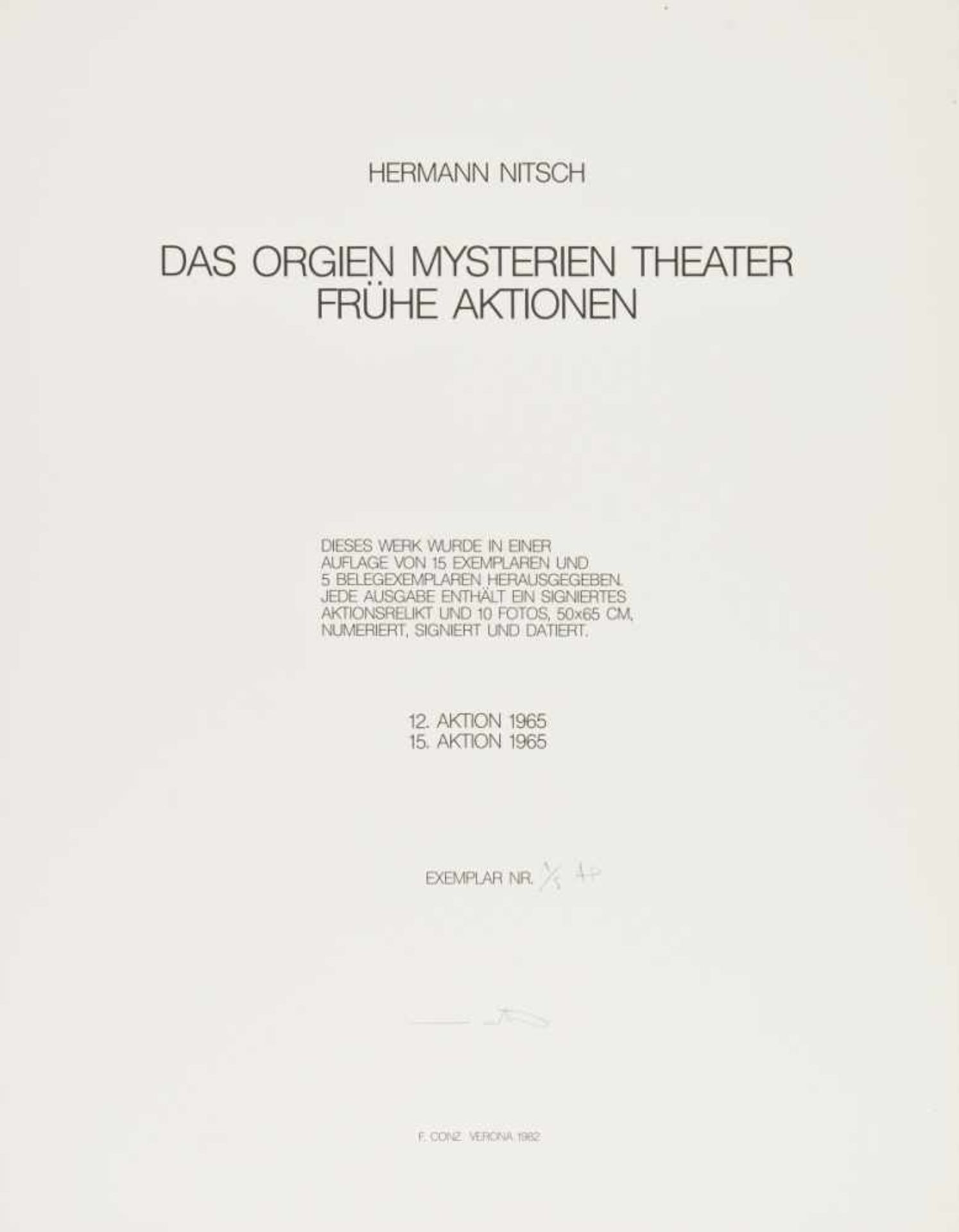 HERMANN NITSCH(1938 WIEN)ORGIEN MYSTERIEN THEATERFRÜHE AKTIONEN 1965/1982Mappenwerk komplett, 12. - Bild 2 aus 13