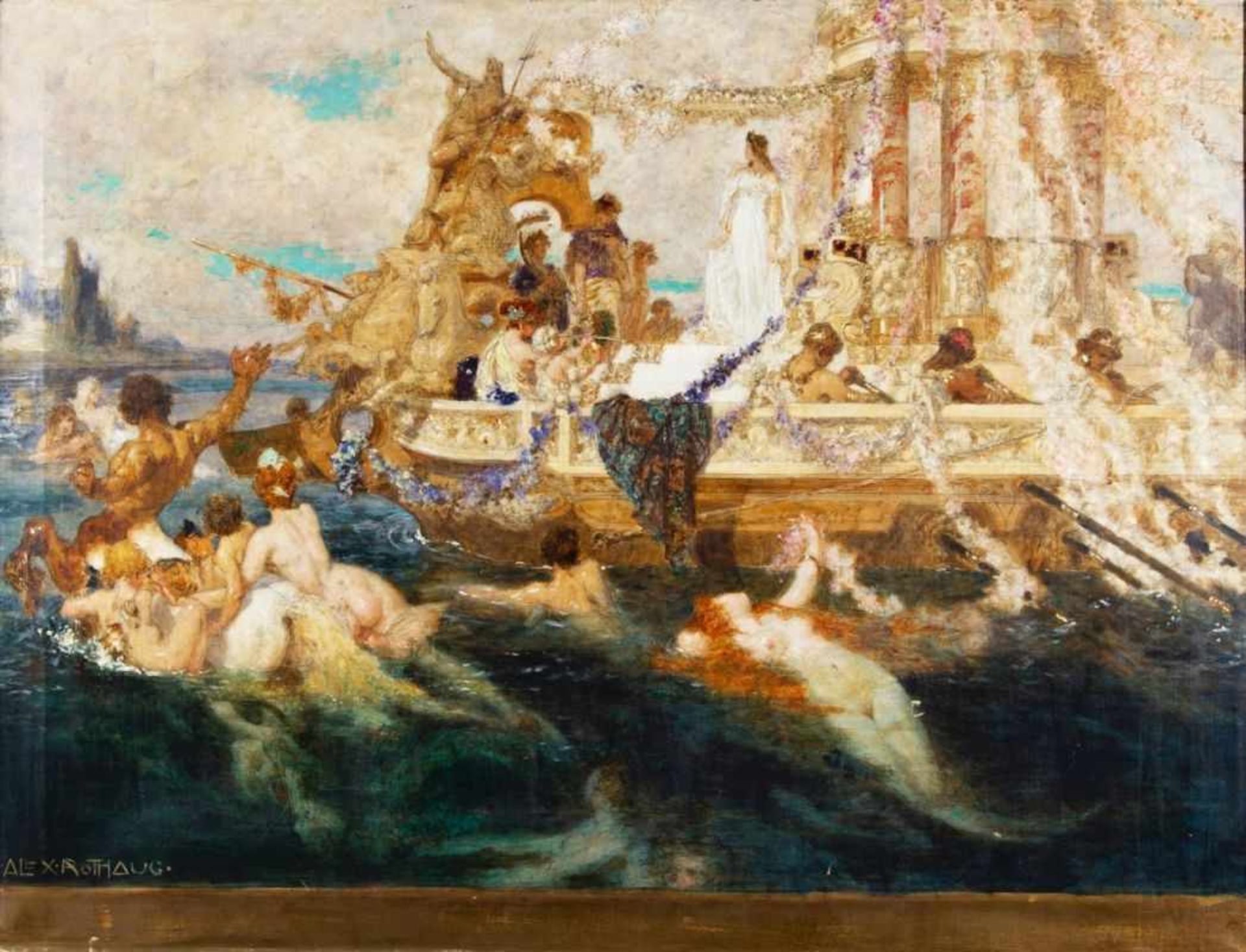 ALEXANDER ROTHAUG(1870 WIEN - 1946 WIEN)SZENE AUS DER MYTHOLOGIEÖl auf Leinwand, 84 x 111 cmgerahmt,