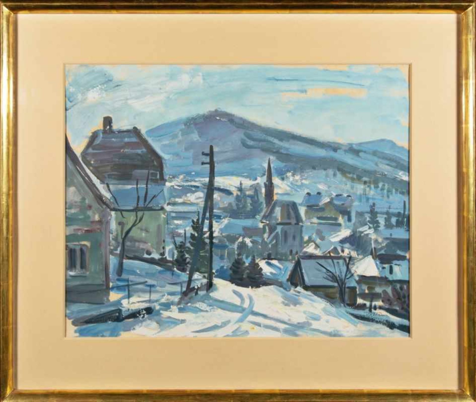 WILHELM KAUFMANN(1895 WIEN -1975 WIEN)BLICK AUF HÜTTELDORF IM WINTERÖl auf Papier, 46 x 58 cm, - Bild 2 aus 2