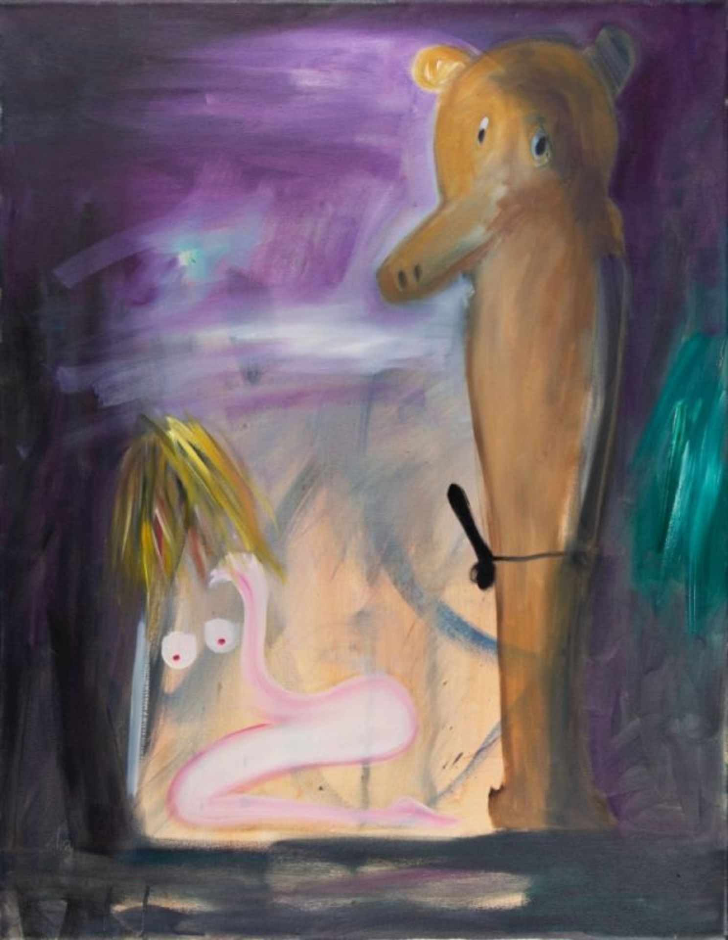 RONALD KODRITSCH(1970 LEOBEN)BÄR UND FRAU II, 2010Öl auf Leinwand, 90 x 70 cmSignatur Rückseite: