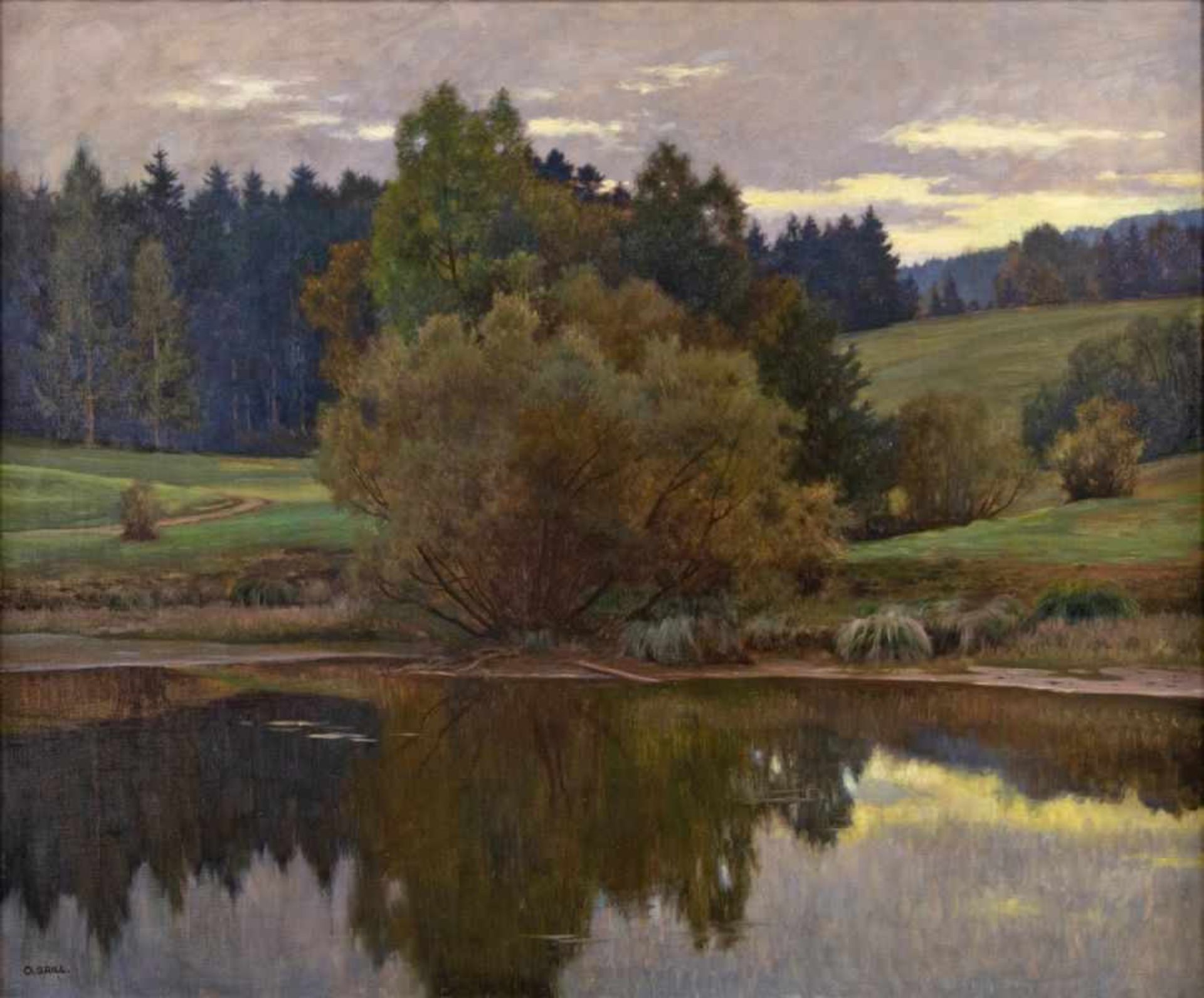 OSWALD GRILL(1878 WIEN - 1964 WIENAbendstimmung am SeeÖl auf Leinwand, 78 x 95 cmgerahmt, Maß mit