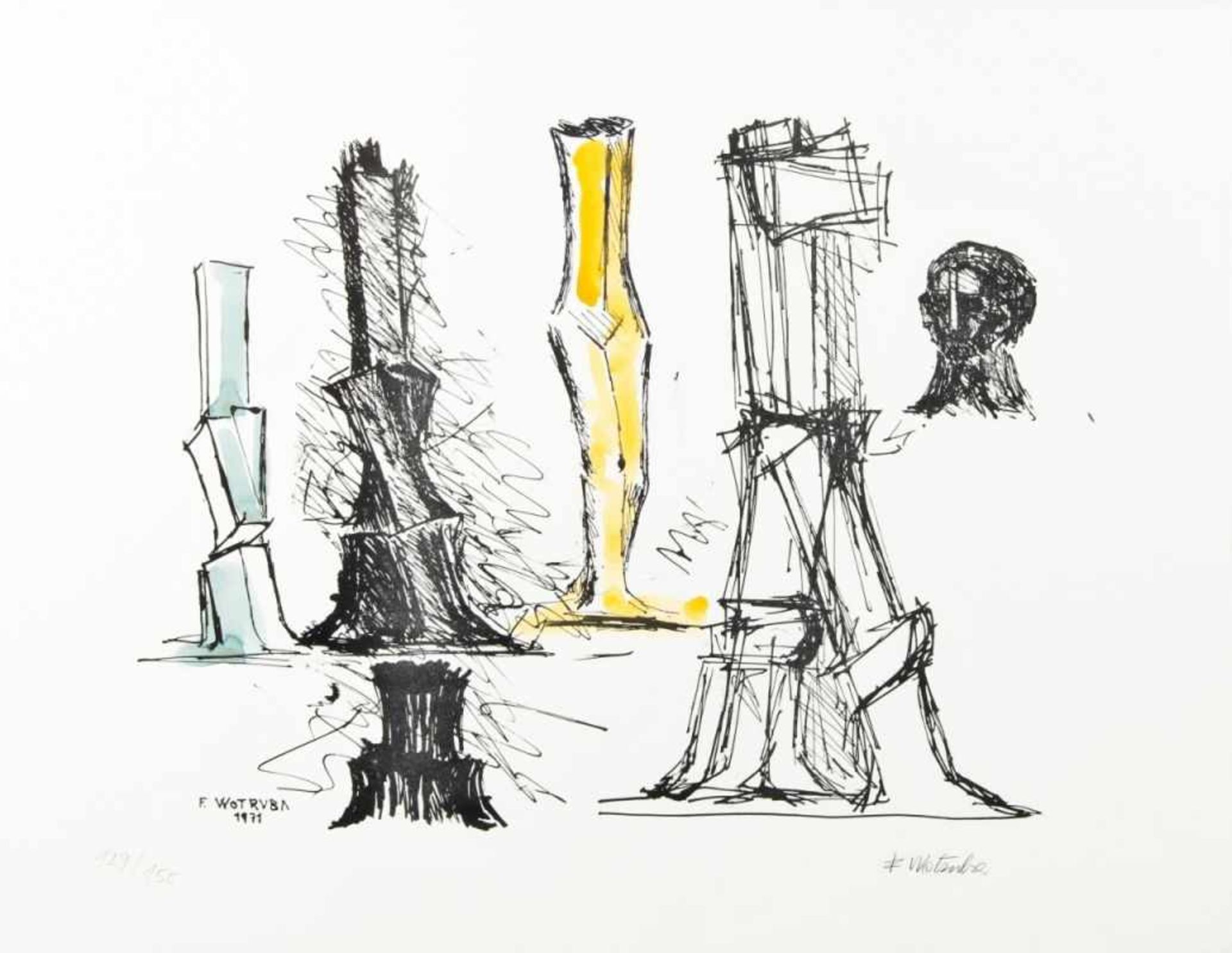 FRITZ WOTRUBA(1907 WIEN - 1975 WIEN)o. T., 1971Lithografie aquarelliert, 50 x 65 cmgerahmt, Maß