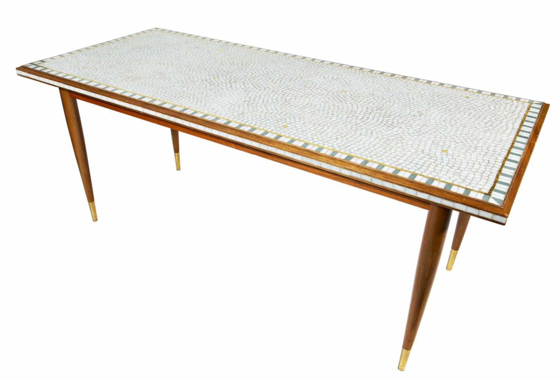 MOSAIK-COUCHTISCHITALIEN, 1960ER JAHREMaterial: Holz, graue und goldfarbene