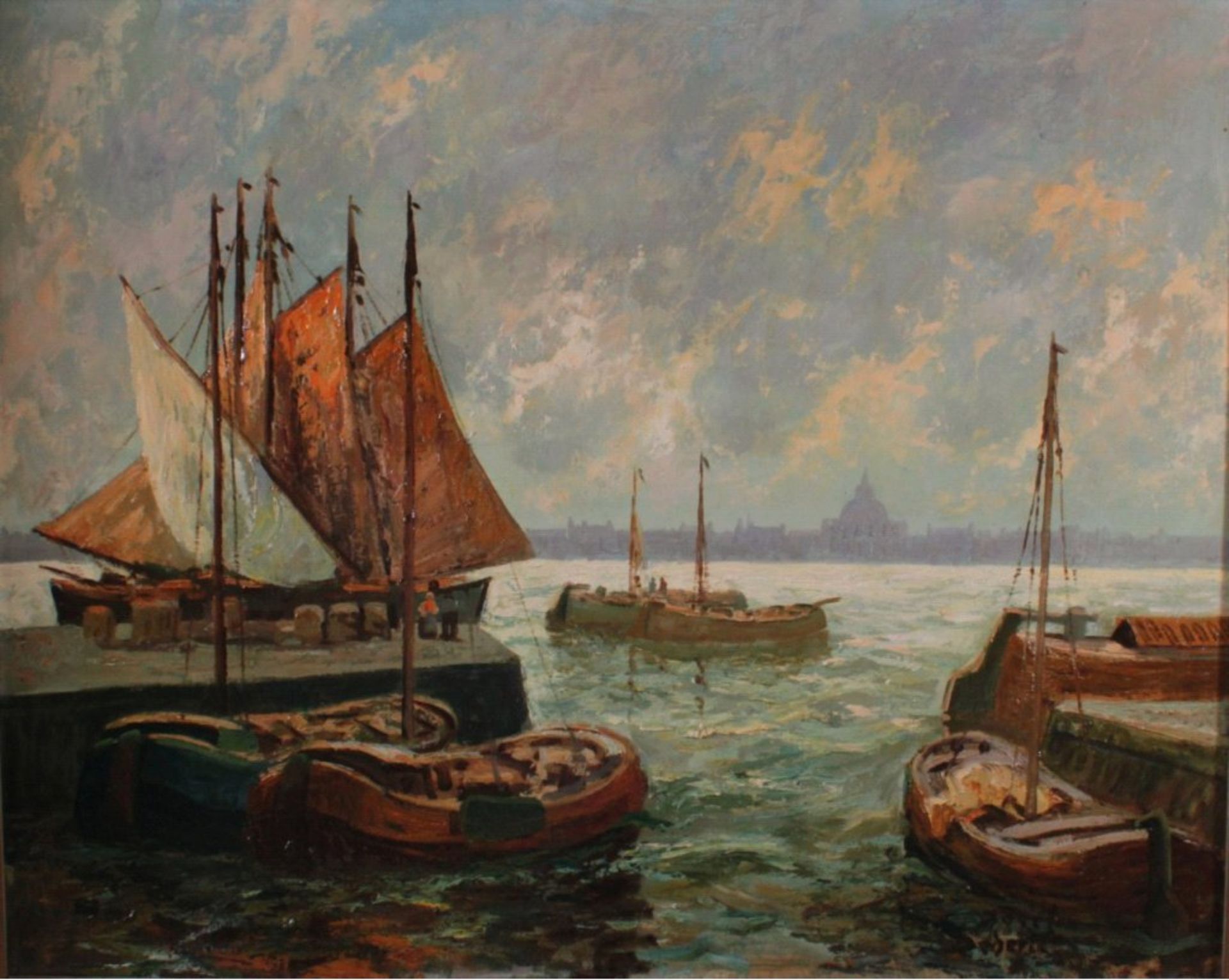 Josef Dederichs (1876-1948/58)Hafenansicht von Amsterdam, Öl auf Karton gemalt, untenrechts - Image 2 of 3