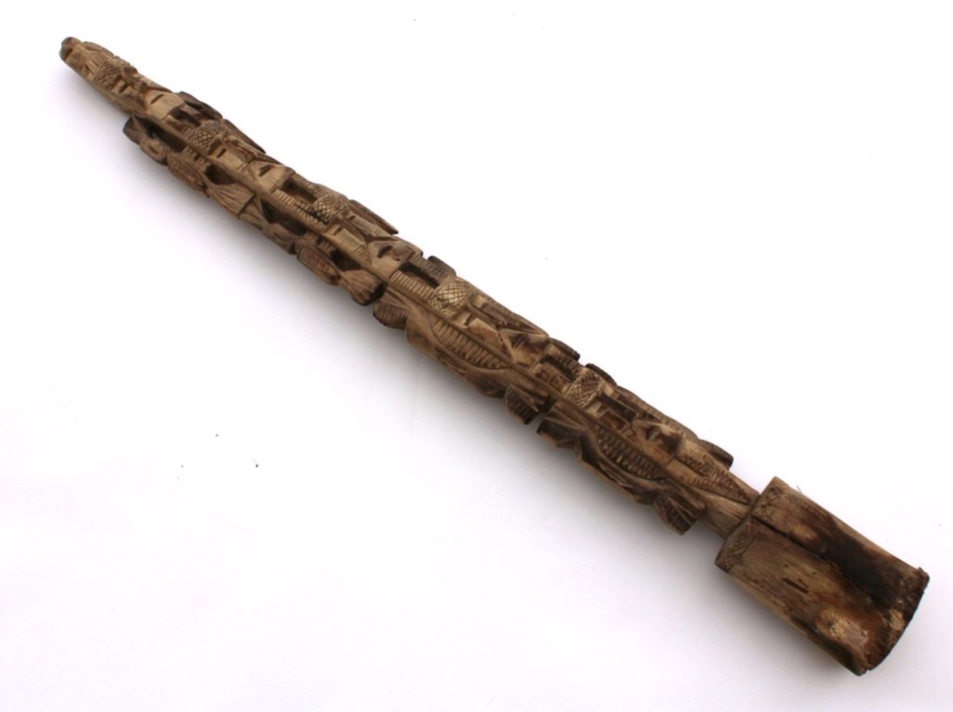 Afrikanischer Pfosten, 1. Hälfte 20. Jh.Südafrika, hellbraunes Holz, teils durchbrochen geschnitztin