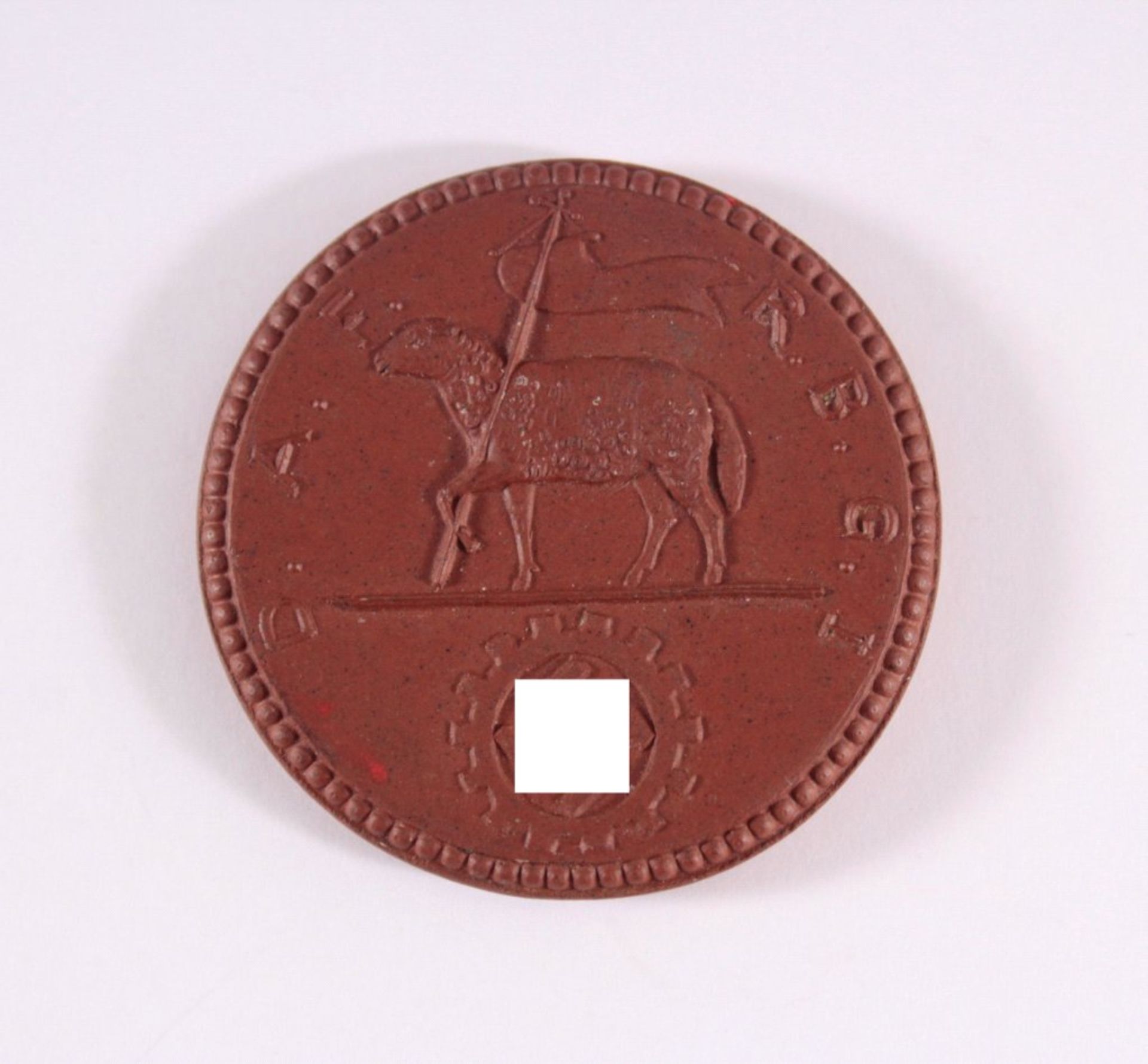 Steinzeug Medaille DAF RGBI 1934 DresdenTreffen der Sächsischen Fleischer, ca. D- 3,8 cm