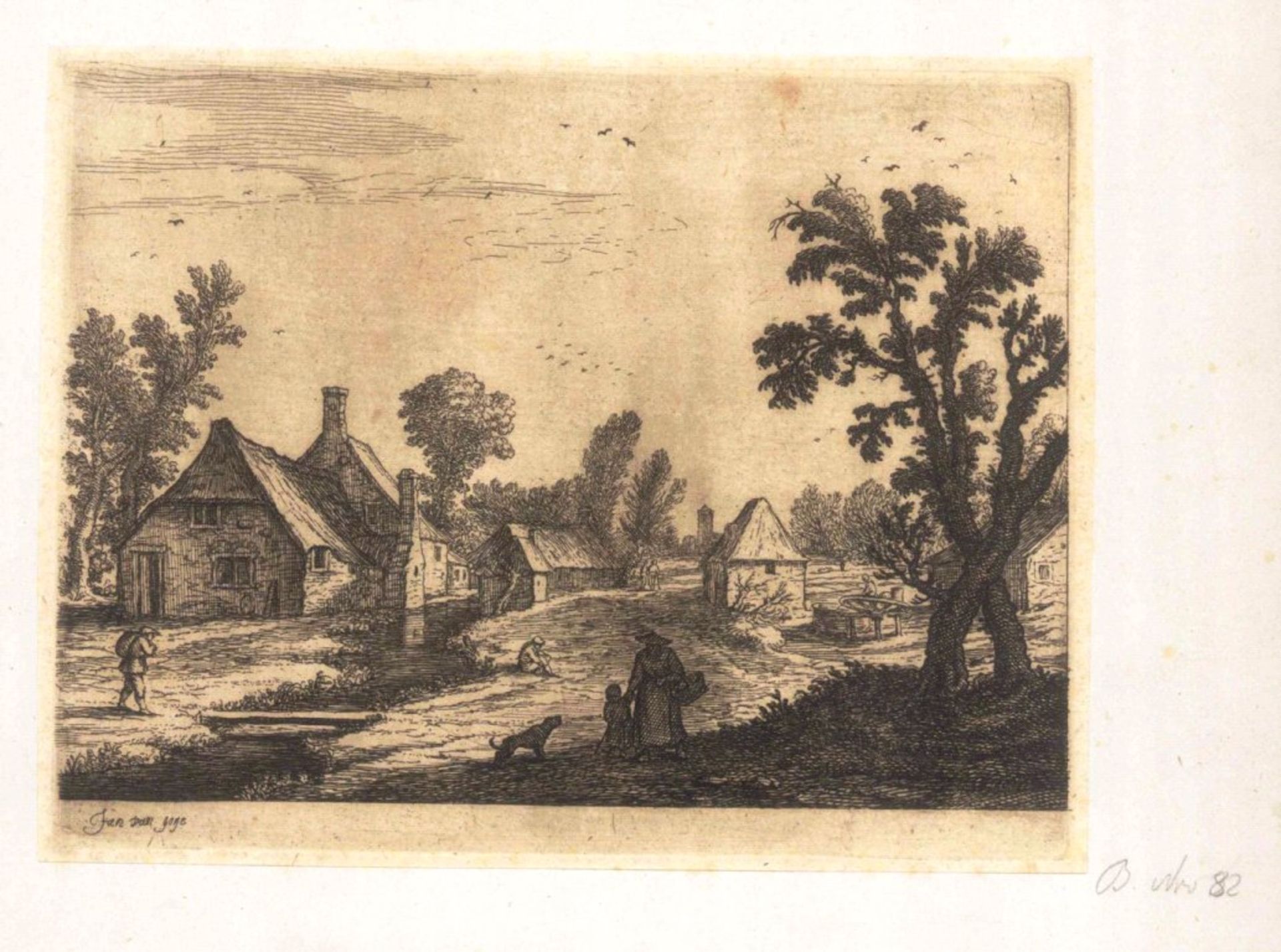 Jan van Goyen (1596 Leiden - 1656 Den Haag)Radierung, "Dorflandschaft mit Personenstaffagen", - Bild 2 aus 2