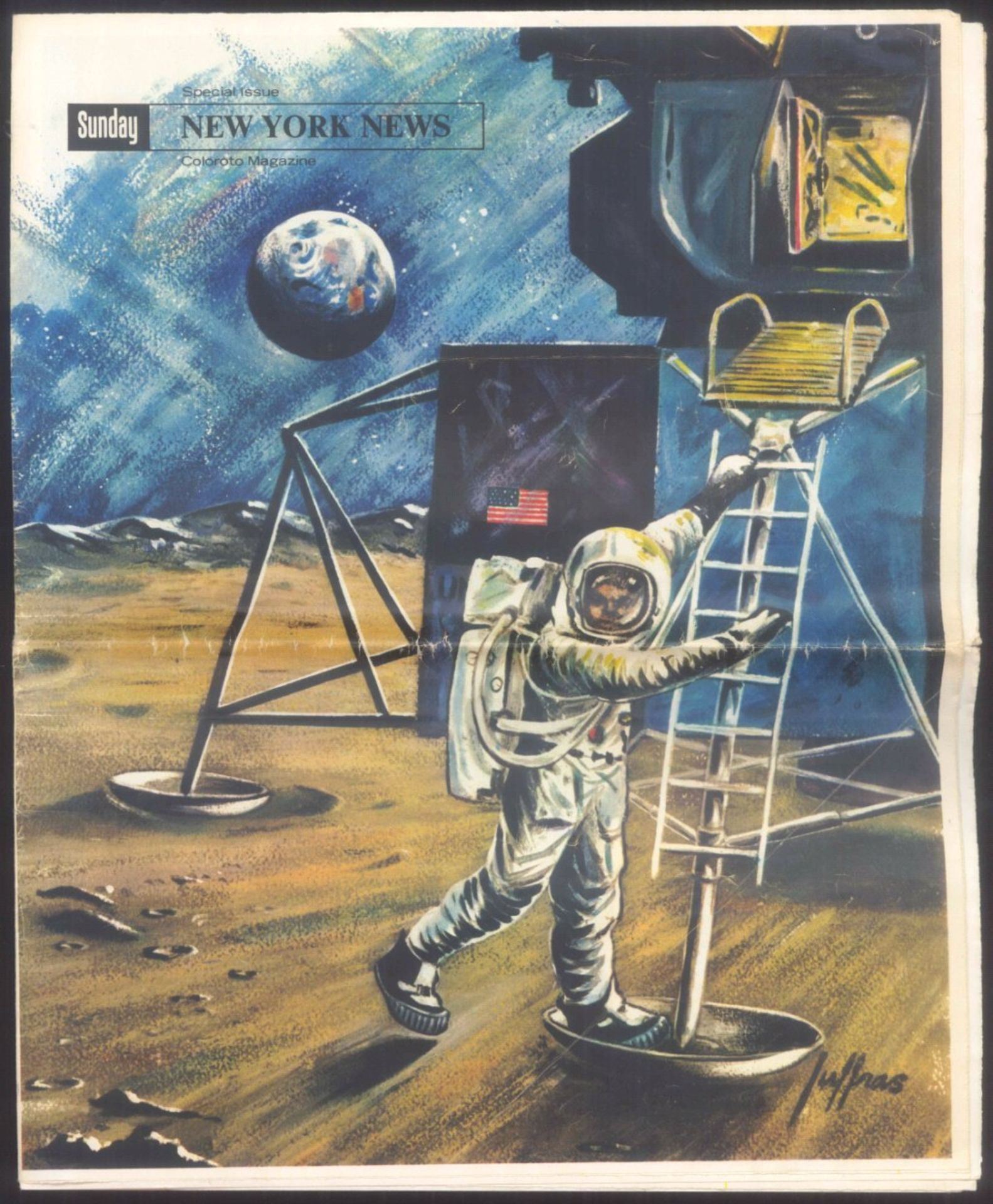 New York News, Special Issue, Apollo 11 MondlandungVom 25 May 1961, sehr guter Zustand, Knickfalte
