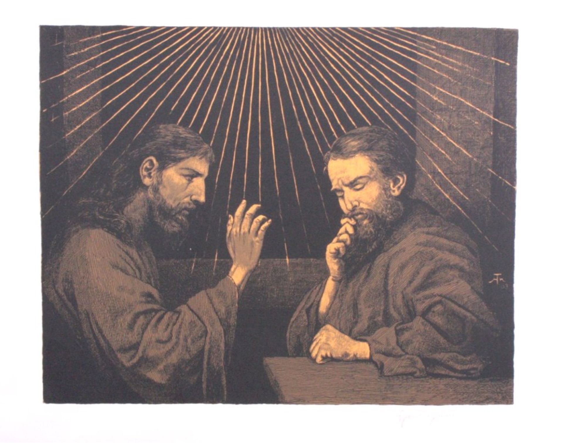 Hans Thoma 1839-1924. Jesus und Ritodemus (1903)Lithographie, in der Platte mit Monogramm und Datum,