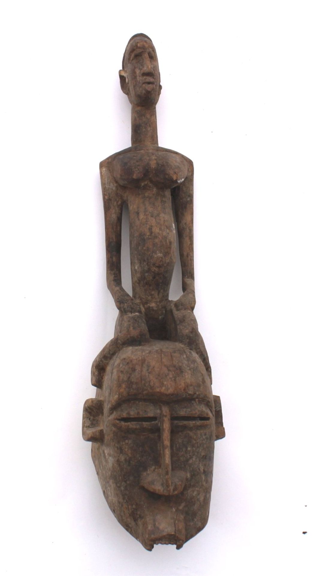 Afrikanische Ritual/Tanzmaske, Dogon 1. Hälfte 20. Jh.,Holz, dunkel patiniert, Randbohrungen,