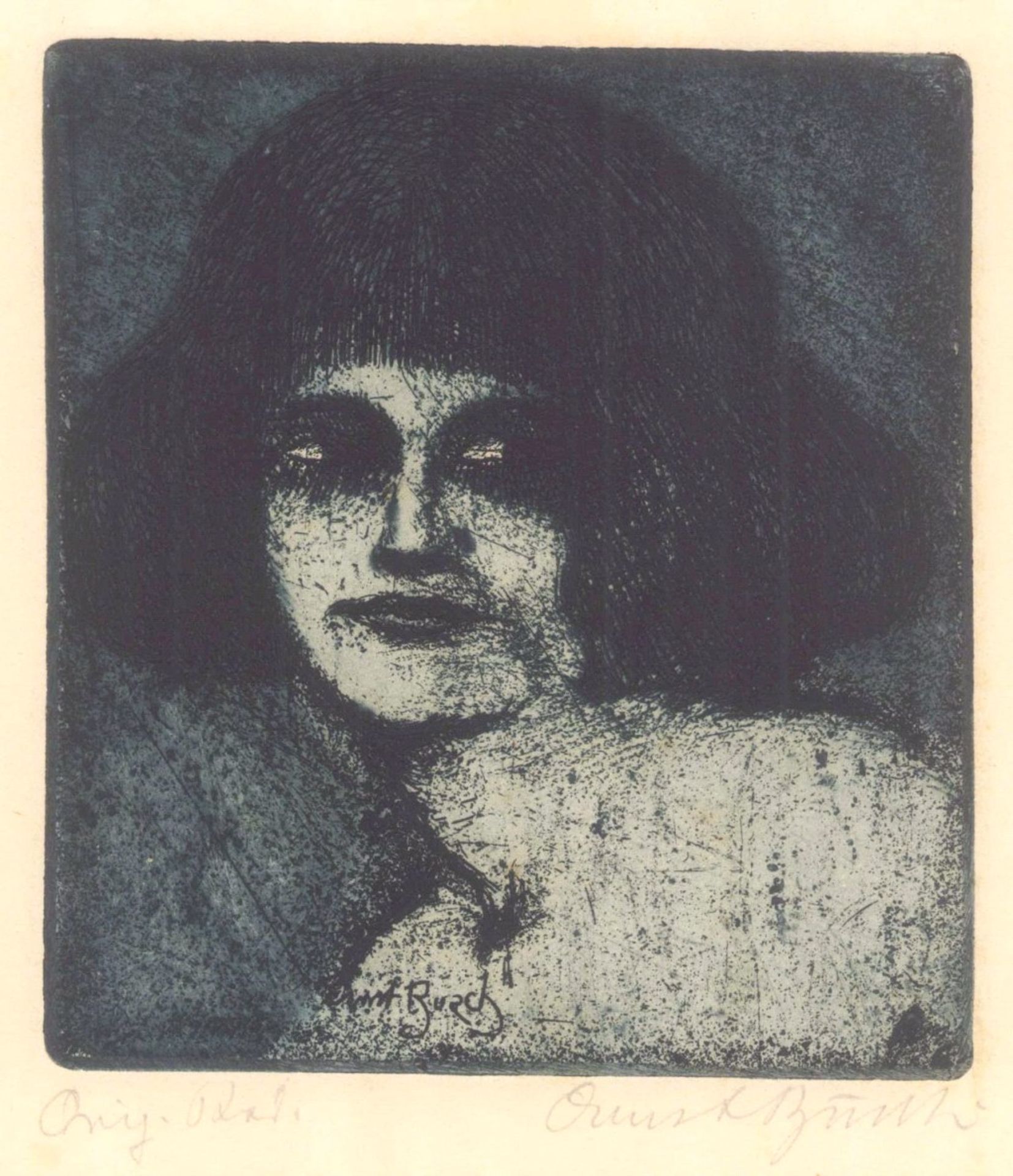 Ernst Busch, MädchenkopfRadierung, unten rechts mit Bleistift signiert, versobetitelt, ca. 45 x 31,5