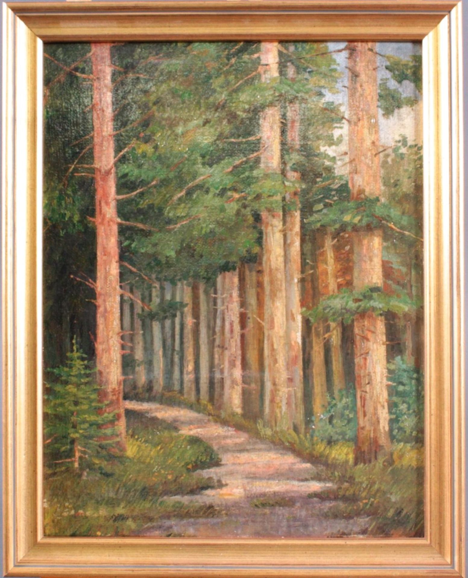 Unbekannter Künstler des 20. JahrhundertsSommerliche Waldlandschaft, Öl auf Pappe gemalt,