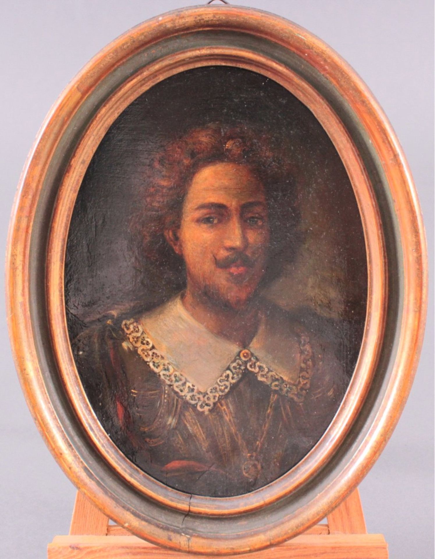 Wohl Diego Velázques Portrait, 18. JahrhundertÖl auf Holz, unbekannter Künstler. Ovale Form, ca.