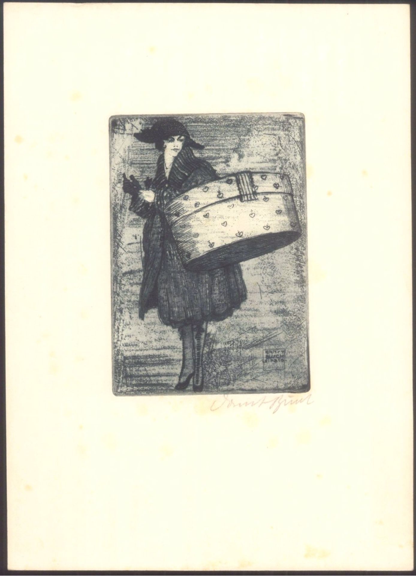 Ernst Busch 1920. Gisette.Dame, in der Platte signiert, Bezeichnung auf derRückseite, ca. 15,5 x - Bild 2 aus 3