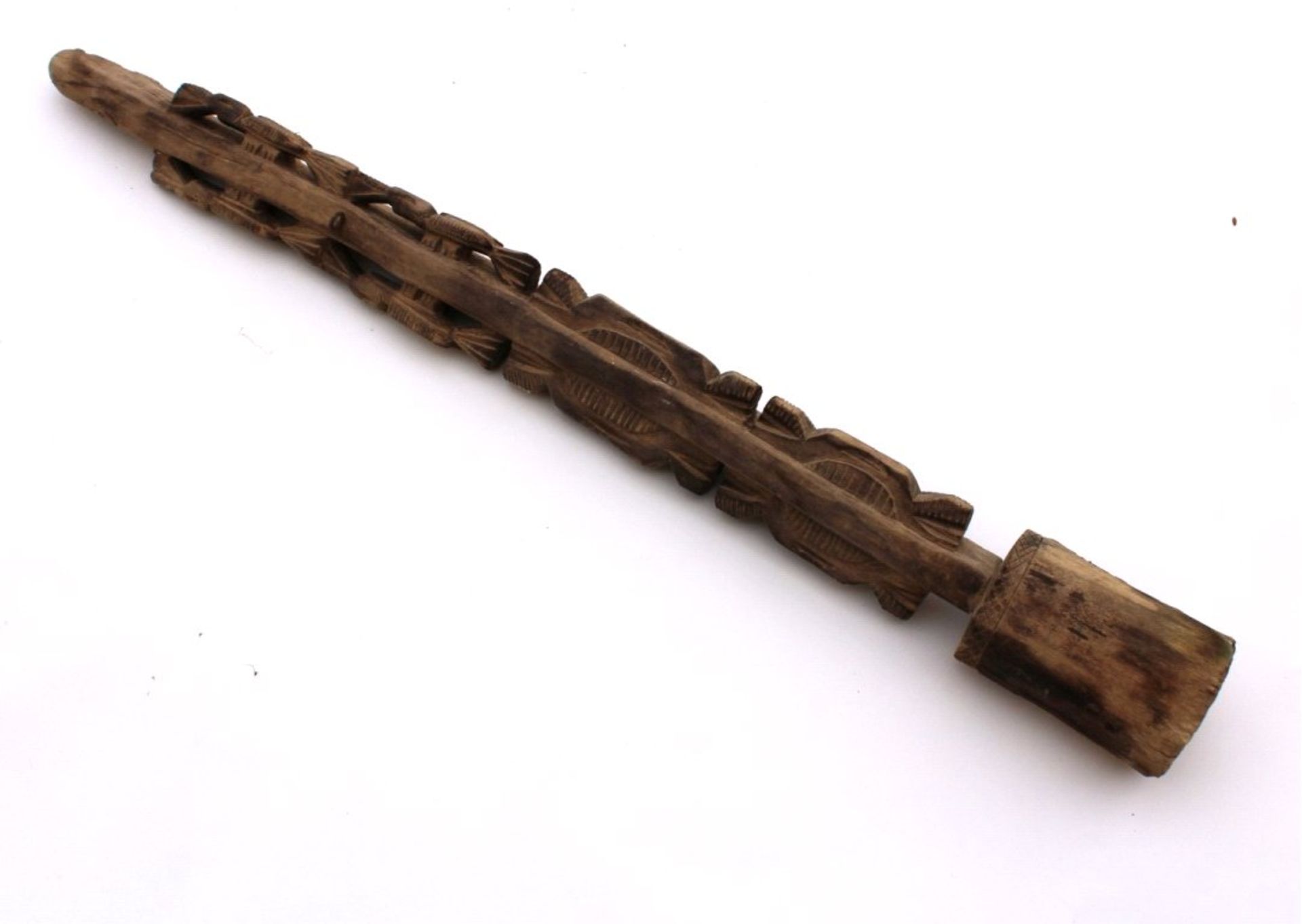 Afrikanischer Pfosten, 1. Hälfte 20. Jh.Südafrika, hellbraunes Holz, teils durchbrochen geschnitztin - Bild 5 aus 5