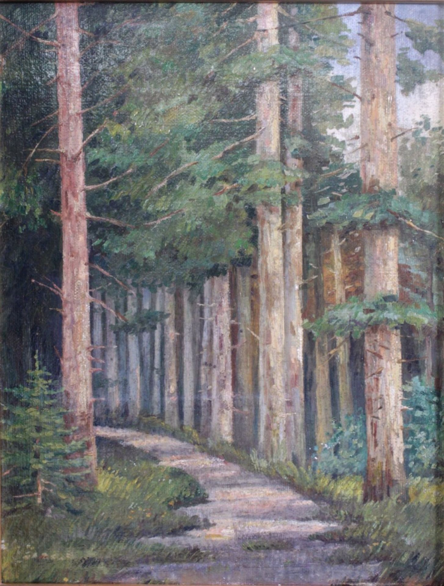 Unbekannter Künstler des 20. JahrhundertsSommerliche Waldlandschaft, Öl auf Pappe gemalt, - Image 2 of 2