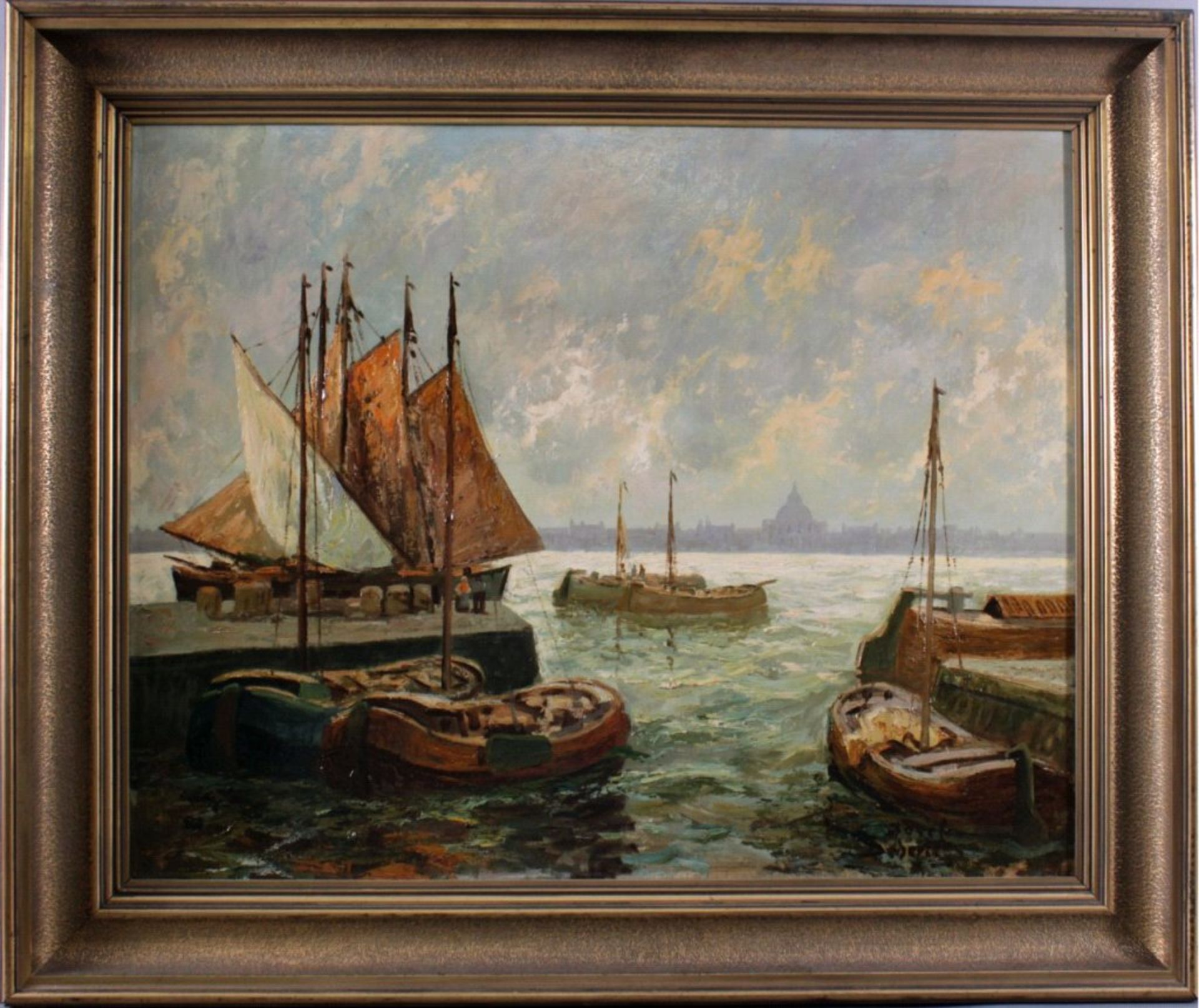 Josef Dederichs (1876-1948/58)Hafenansicht von Amsterdam, Öl auf Karton gemalt, untenrechts