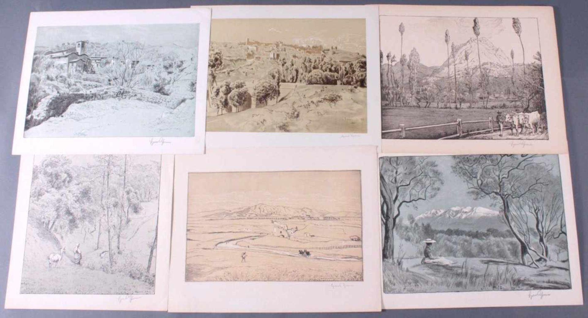 Hans Thoma 1839-1924, Malerische Landschaften6 Graphiken, alle unten rechts mit Bleistift