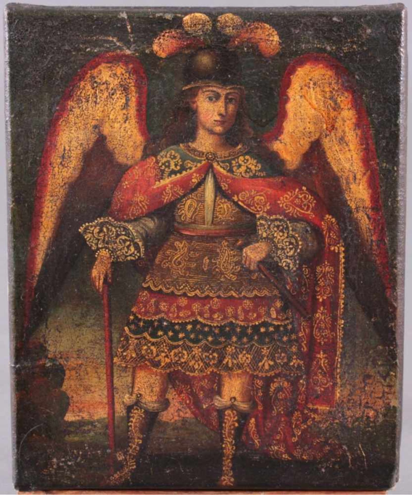 Künstler des 16./17. Jahrhundert. Erzengel MichaelÖl aus Leinwand, Ganzfigur des Erzengels in