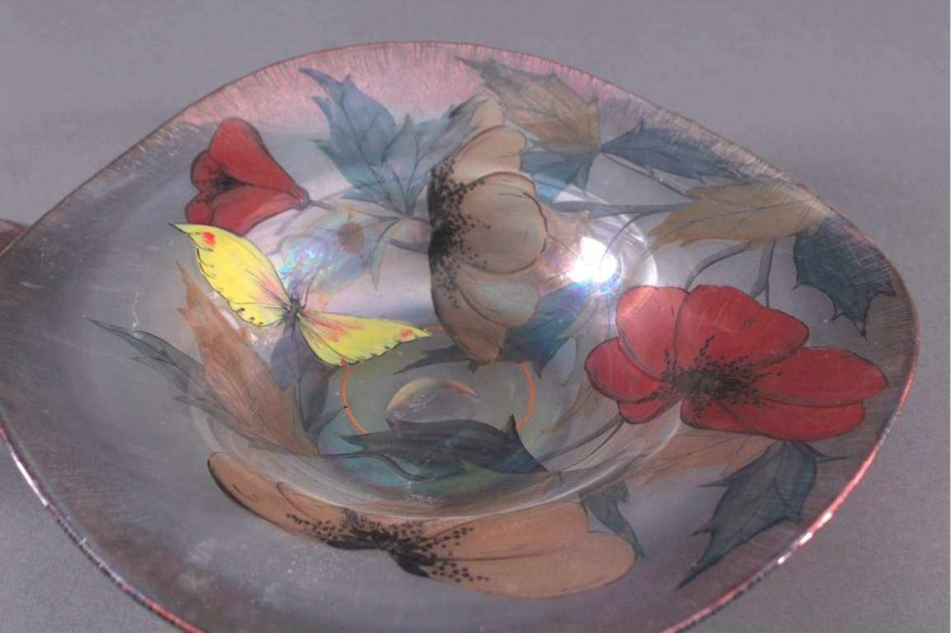 Glas Objekte, 3 Stück2x Eisch, klares Glas, aufgebogener, geschnittener Rand,irisierend - Bild 3 aus 5