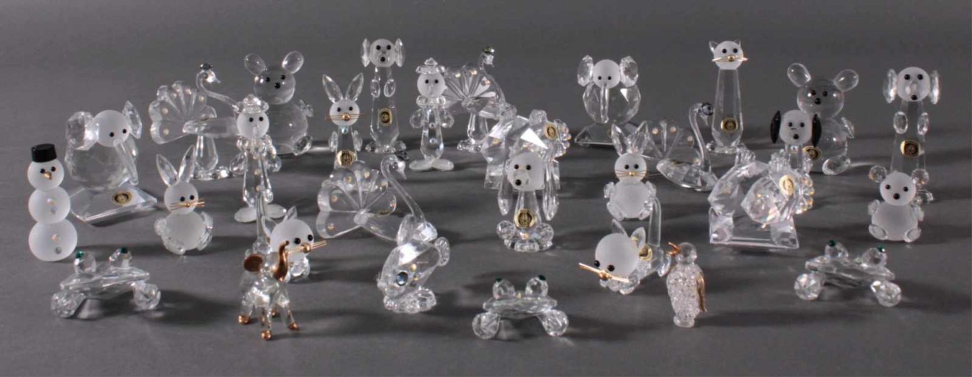 Sammlung Bohemia-Crystal-Zierobjekten30 teilig, verschiedene Tierfiguren, Pfau, Elefant, Fische,