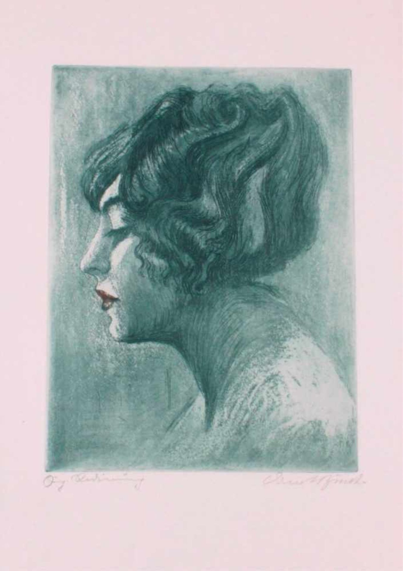 Ernst Busch 1920Farbradierung, Damenportrait nach links, unten rechts mitBleistift signiert, ca.