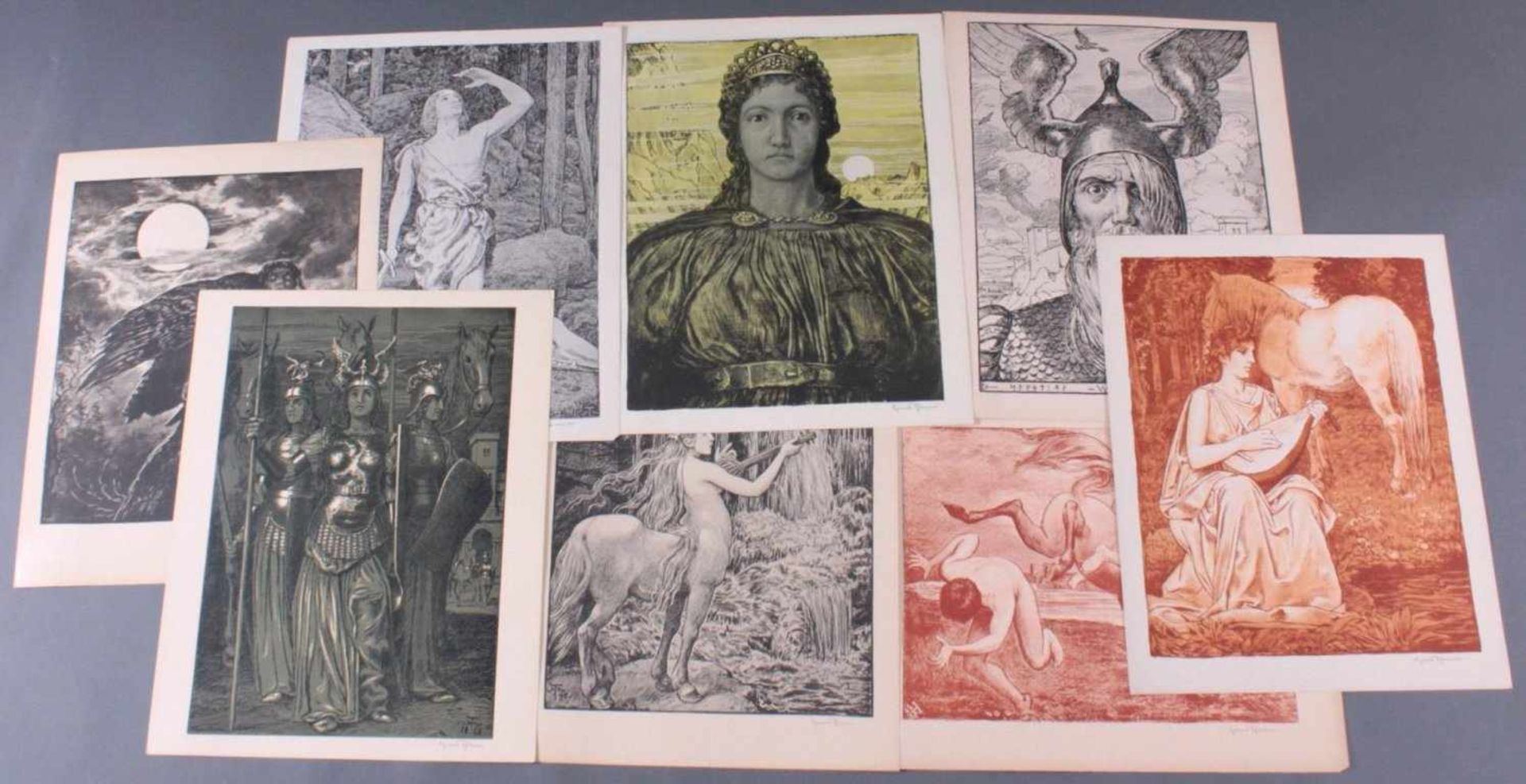 Hans Thoma 1839-1924. Grichische Mythologie8 Farbgraphiken, alle unten rechts mit Bleistift