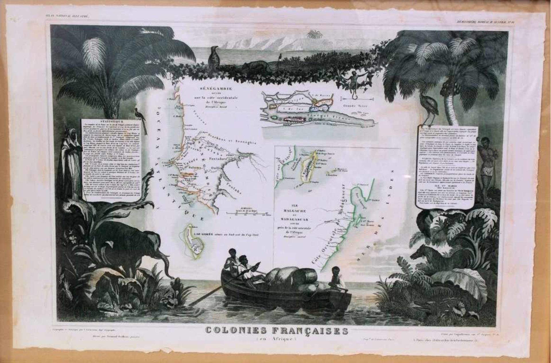 Zwei Landkarten"Ile de la Reunion", Grenzkolorierte Karte, Atlas NationalIllustre, Blatt Nr. 88, ca. - Bild 3 aus 3