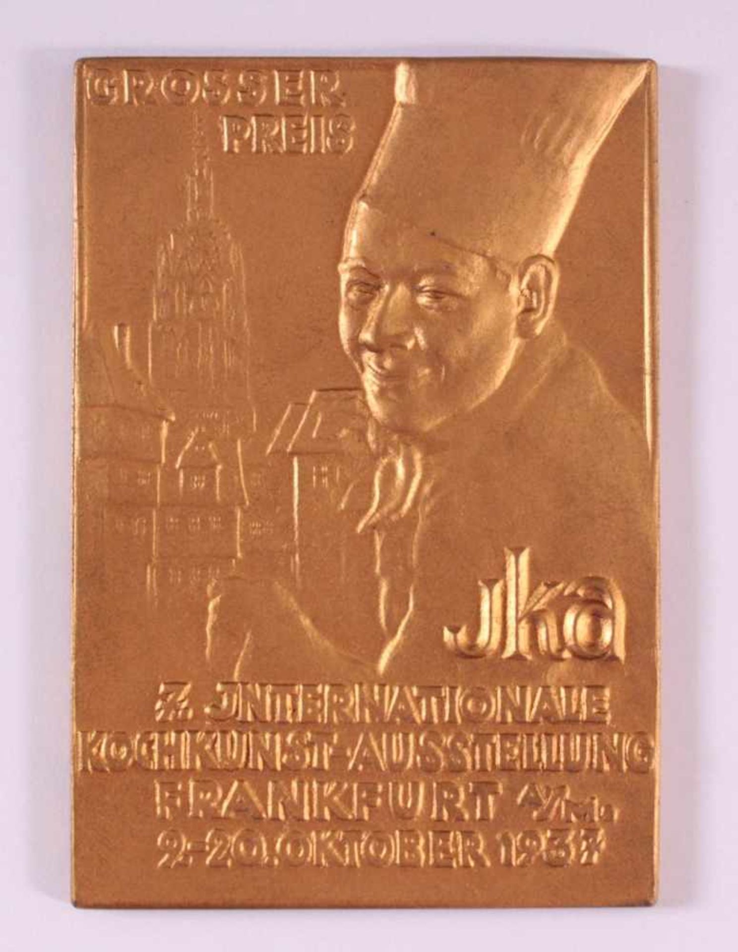 Vergoldete Plakette, Großer Preis IKA 19373. Internationale Kochkunst-Ausstellung, Frankfurt am