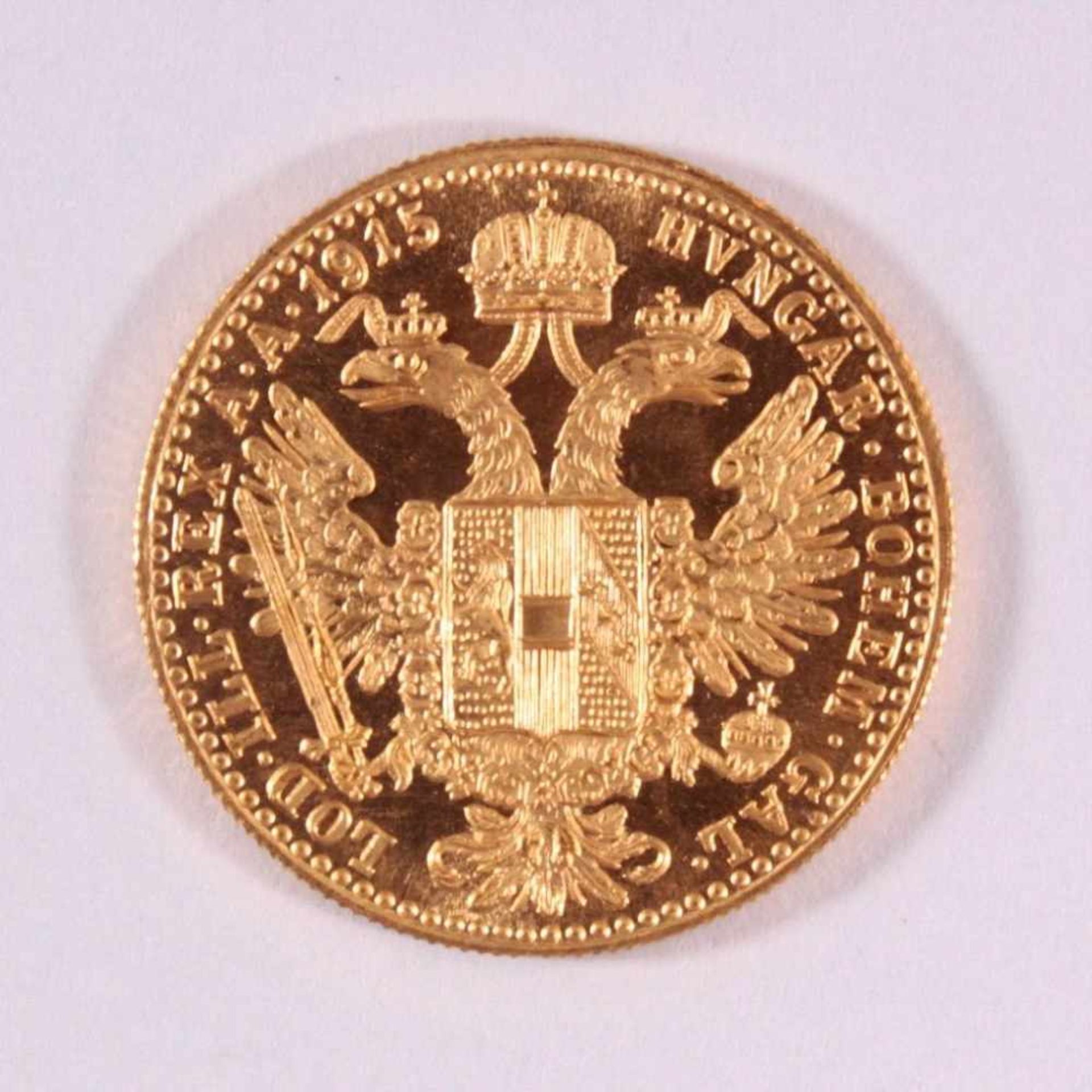 1 Golddukat Kaiser Franz Joseph 1915986er Gold, ca. D-2,0, Gewicht ca. 3,49g - Image 2 of 2