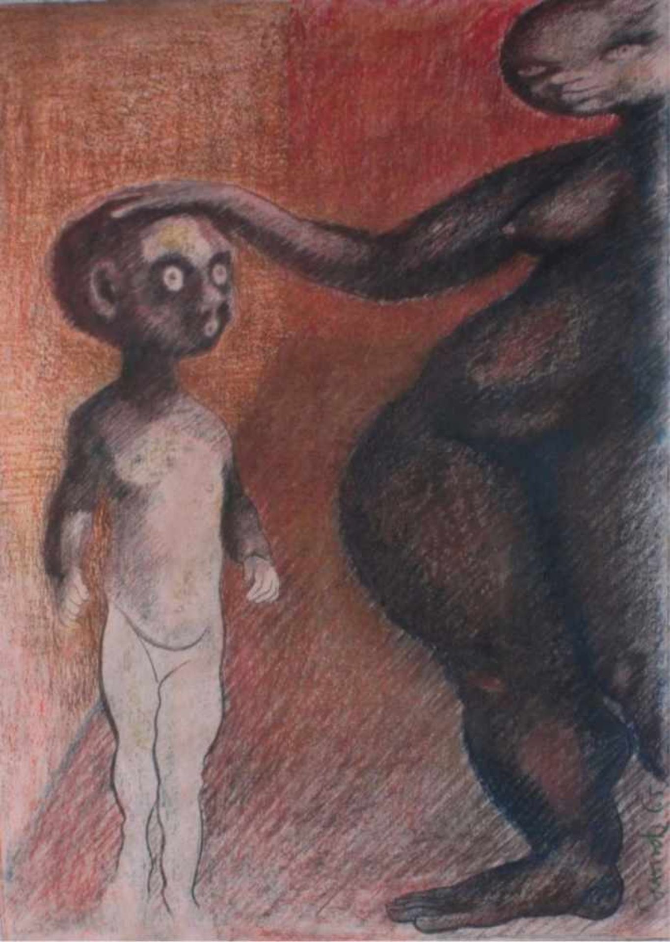 Anton Jezovsek Zvone (1935-2017)Pastell/Ölkreide auf Papier, "Mutter mit Kind", rechts