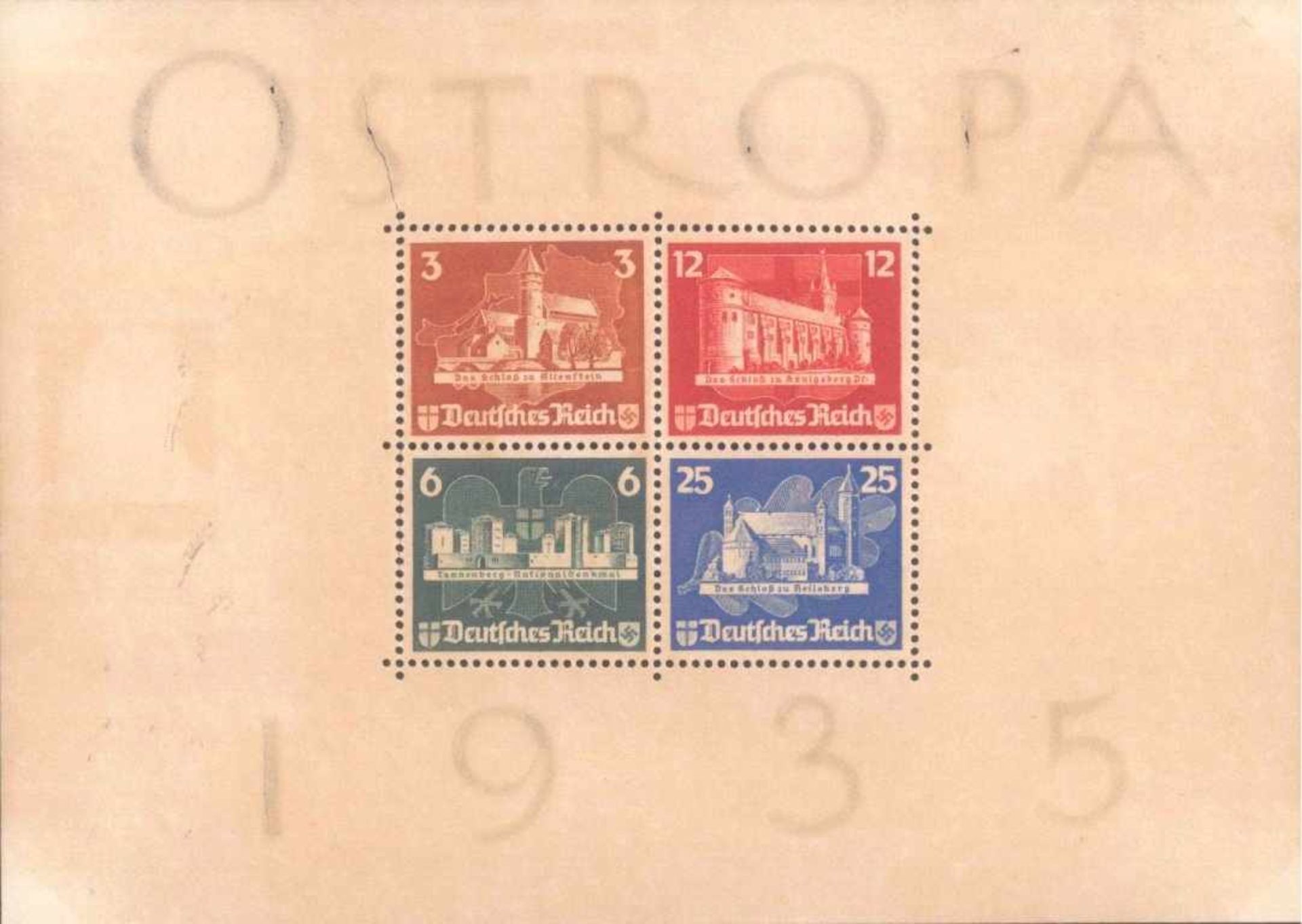 DR Ostropa Block 1935, Block 3Kleine Risse und Verfärbungen, Zähnung angebrochen, Gummiabgewaschen
