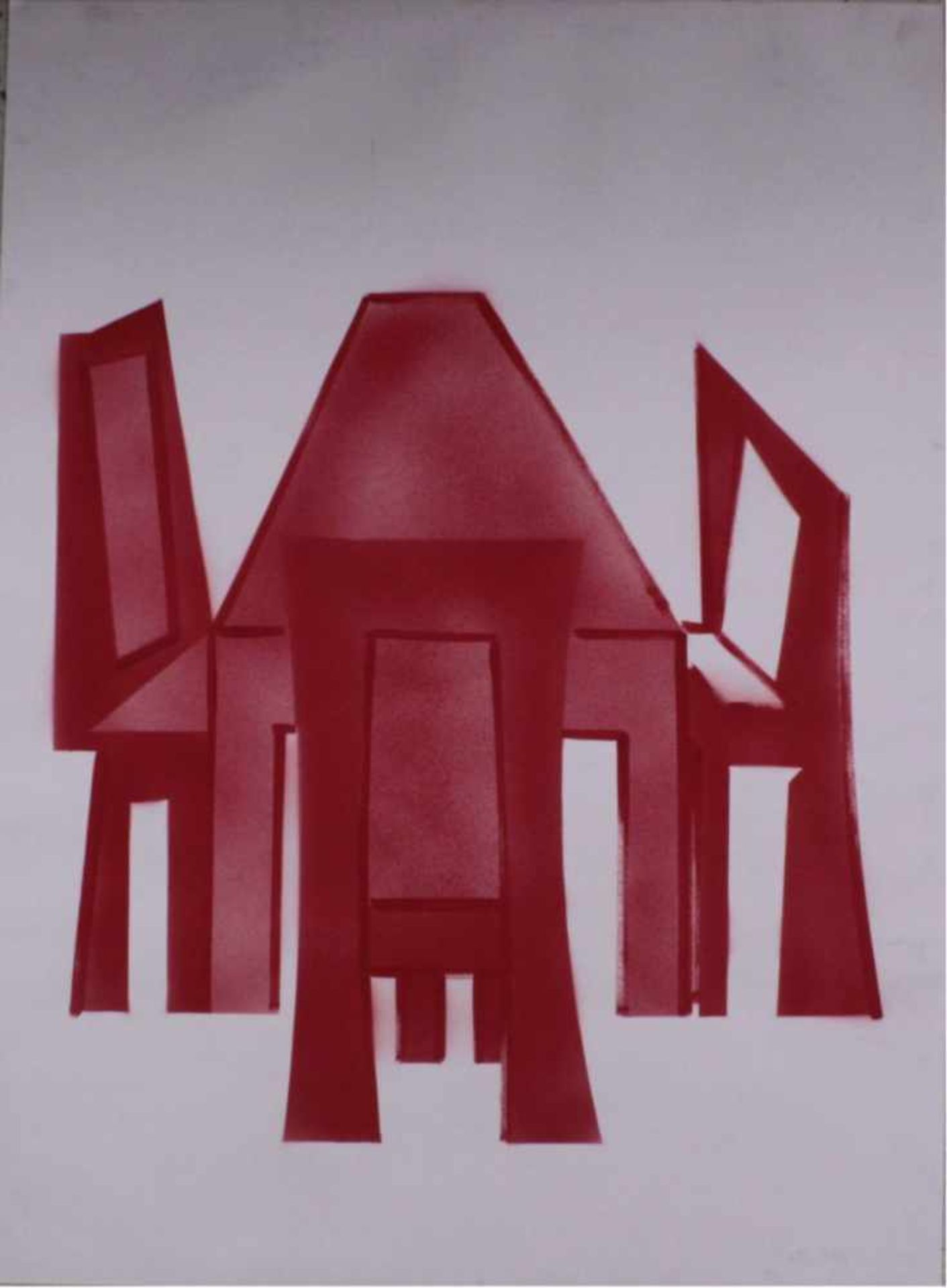 Anton Jezovsek Zvone (1935-2017)Pastell/Ölkreide auf Papier, "Roter Tisch mit drei Stühlen",