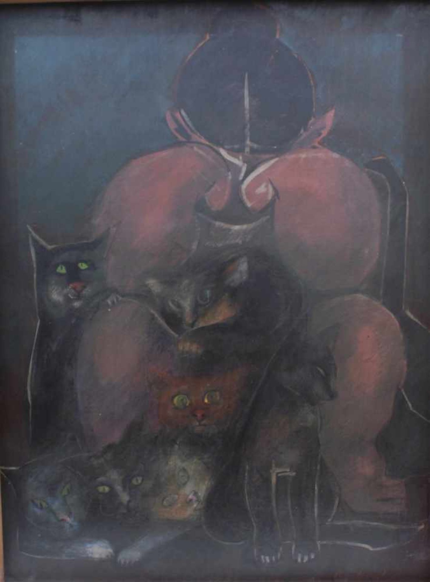 Anton Jezovsek Zvone (1935-2017)Öl/Holz, "Katzenjammer", unsigniert, ca. 131 x 100 cm,